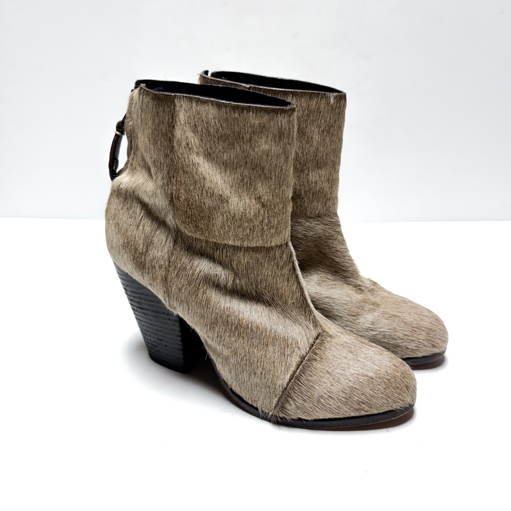 Rag & Bone Ashby Newbury Calf Hair Back Zip High Heeled Leather Ankle Boots